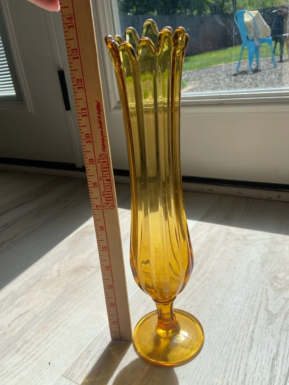 Amber Swung Glass Fluted  Vase Pair by L.E. Smith